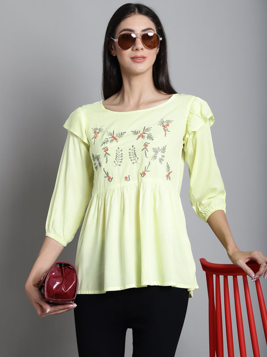 Embroidered Stylish Top - JNT_2019Lemon_XS