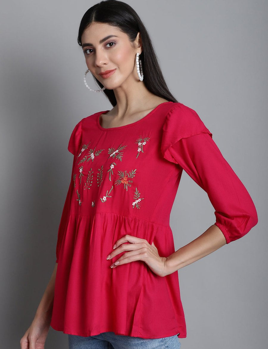 Embroidered Stylish Top - JNT_2019Red_XS