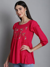 Embroidered Stylish Top - JNT_2019Red_XS