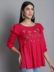 Embroidered Stylish Top - JNT_2019Red_XS