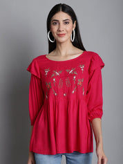 Embroidered Stylish Top - JNT_2019Red_XS