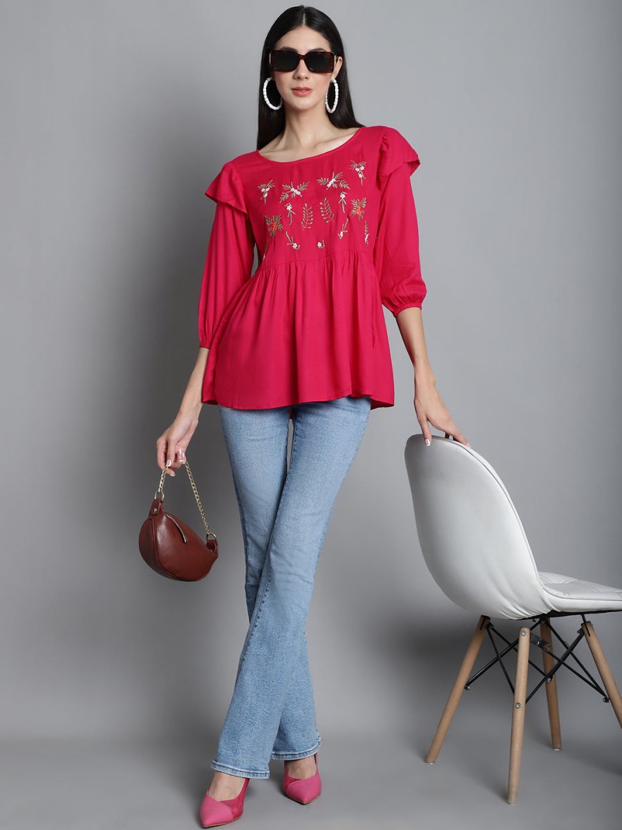Embroidered Stylish Top - JNT_2019Red_XS