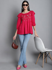 Embroidered Stylish Top - JNT_2019Red_XS