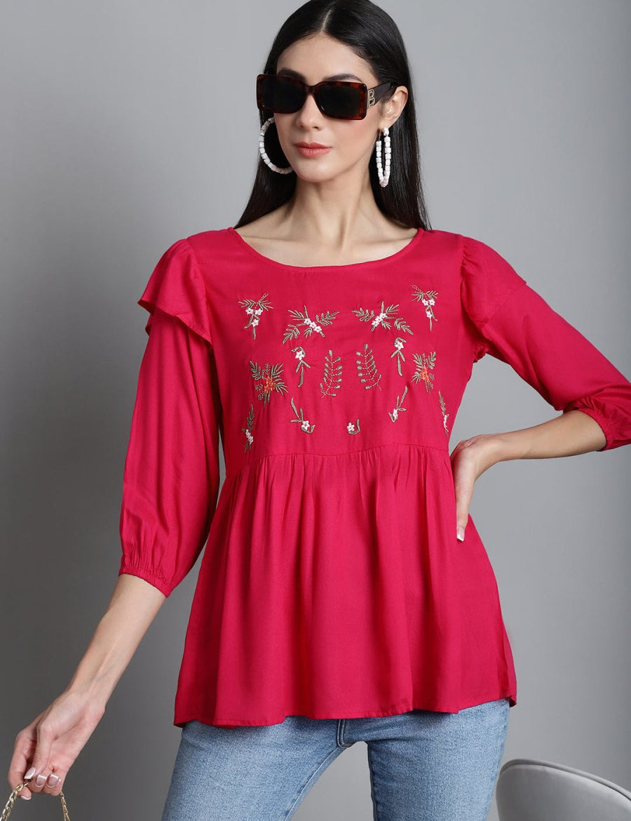 Embroidered Stylish Top - JNT_2019Red_XS