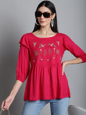 Embroidered Stylish Top - JNT_2019Red_XS