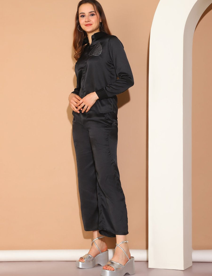 Embroidered Top and Palazzo Co-ords Set for Women - JNCS_3011Black_XS
