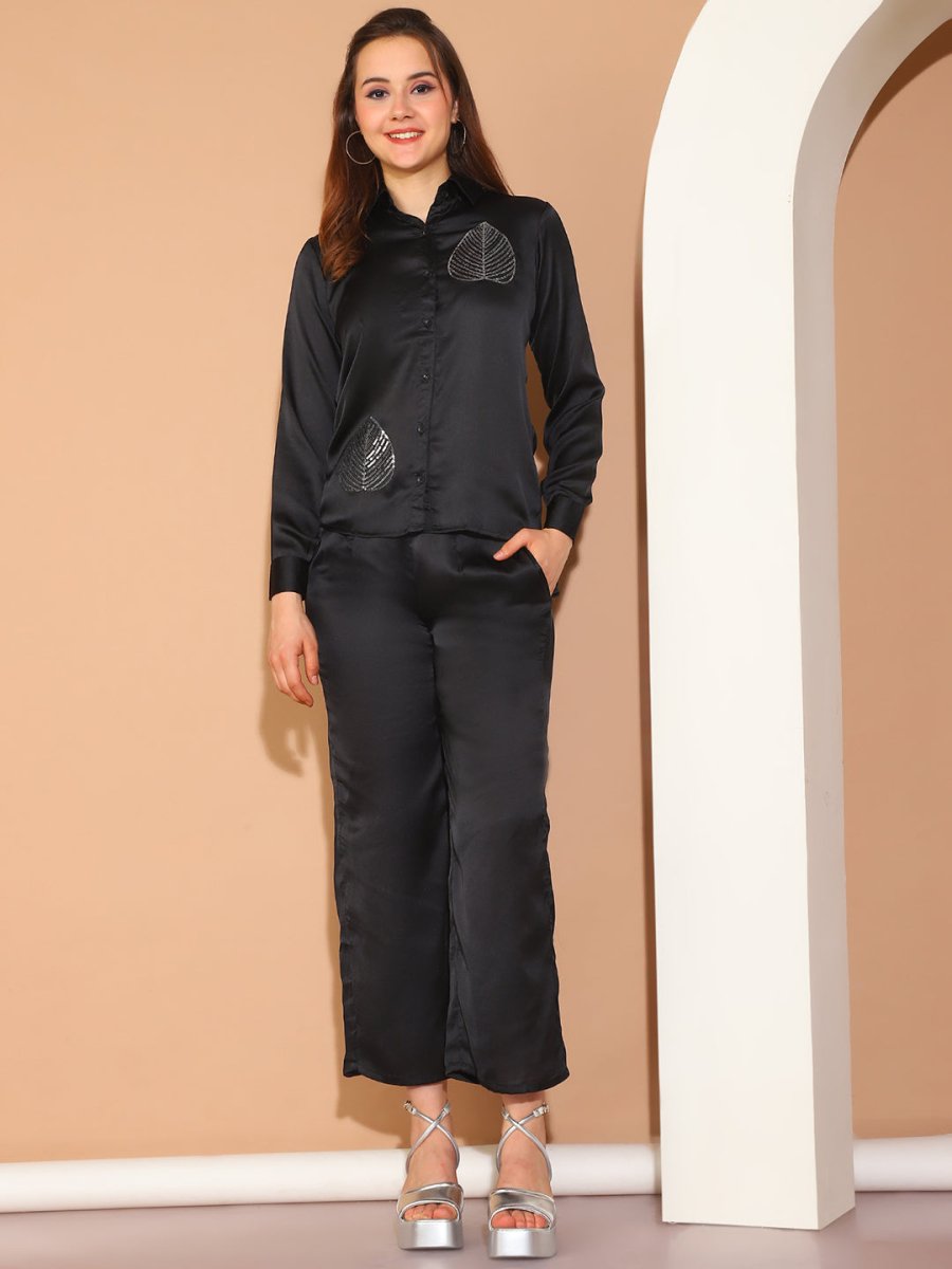 Embroidered Top and Palazzo Co-ords Set for Women - JNCS_3011Black_XS