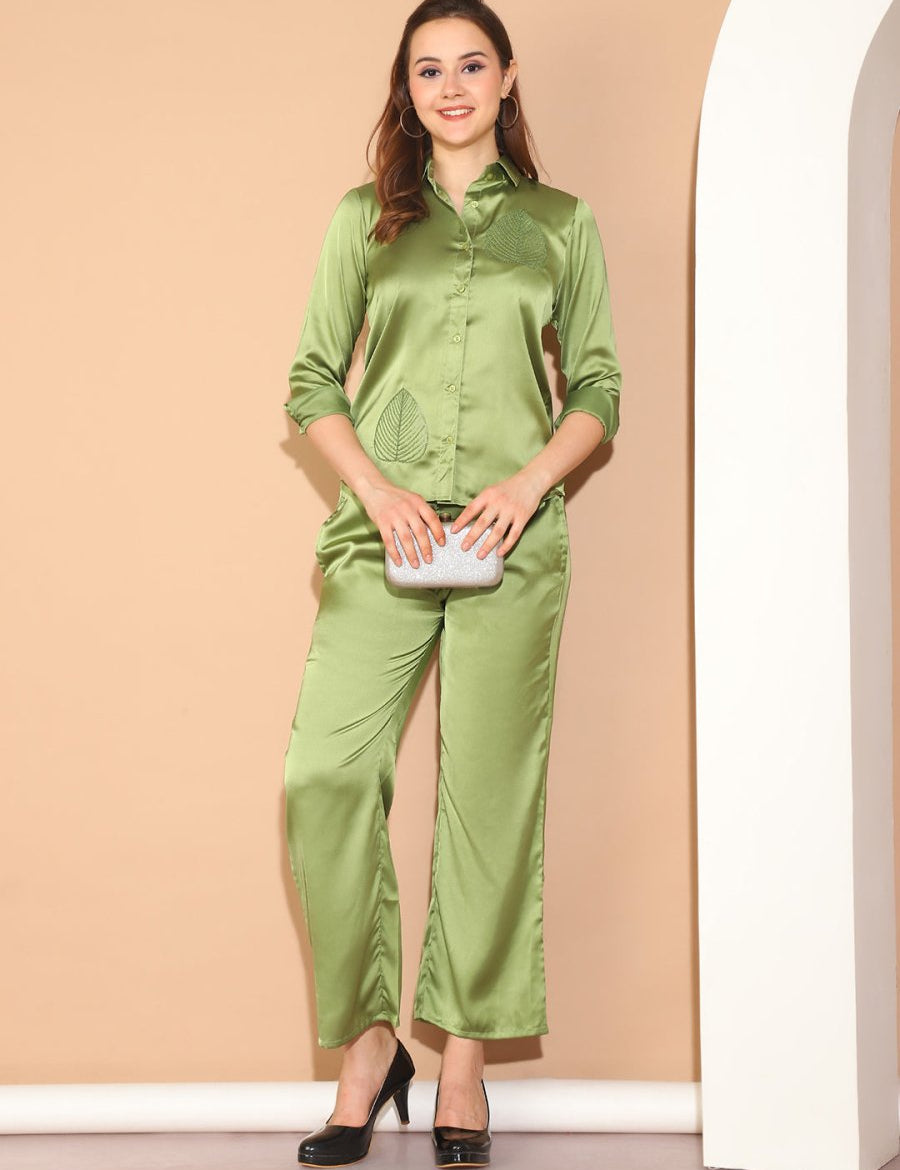 Embroidered Top and Palazzo Co-ords Set for Women - JNCS_3011Green_XS