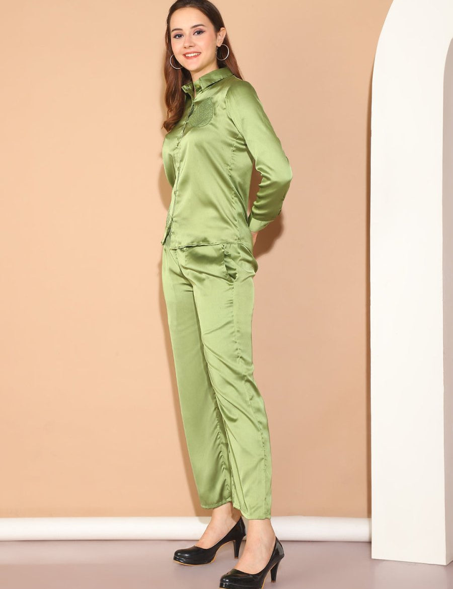 Embroidered Top and Palazzo Co-ords Set for Women - JNCS_3011Green_XS