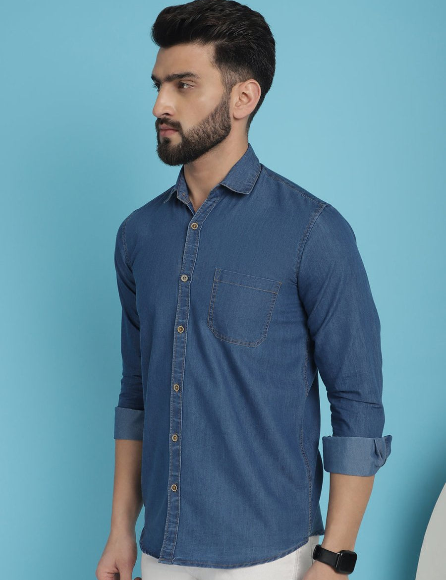 Faded Cotton Denim Casual Shirt for Men - SF_926Blue_S