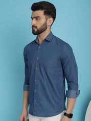 Faded Cotton Denim Casual Shirt for Men - SF_926Blue_S