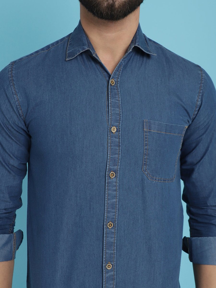 Faded Cotton Denim Casual Shirt for Men - SF_926Blue_S