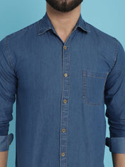 Faded Cotton Denim Casual Shirt for Men - SF_926Blue_S