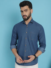 Faded Cotton Denim Casual Shirt for Men - SF_926Blue_S