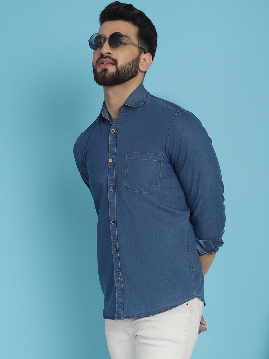 Faded Cotton Denim Casual Shirt for Men - SF_926Blue_S