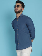 Faded Cotton Denim Casual Shirt for Men - SF_926Blue_S