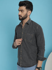 Faded Cotton Denim Casual Shirt for Men - SF_926Charcoal_S