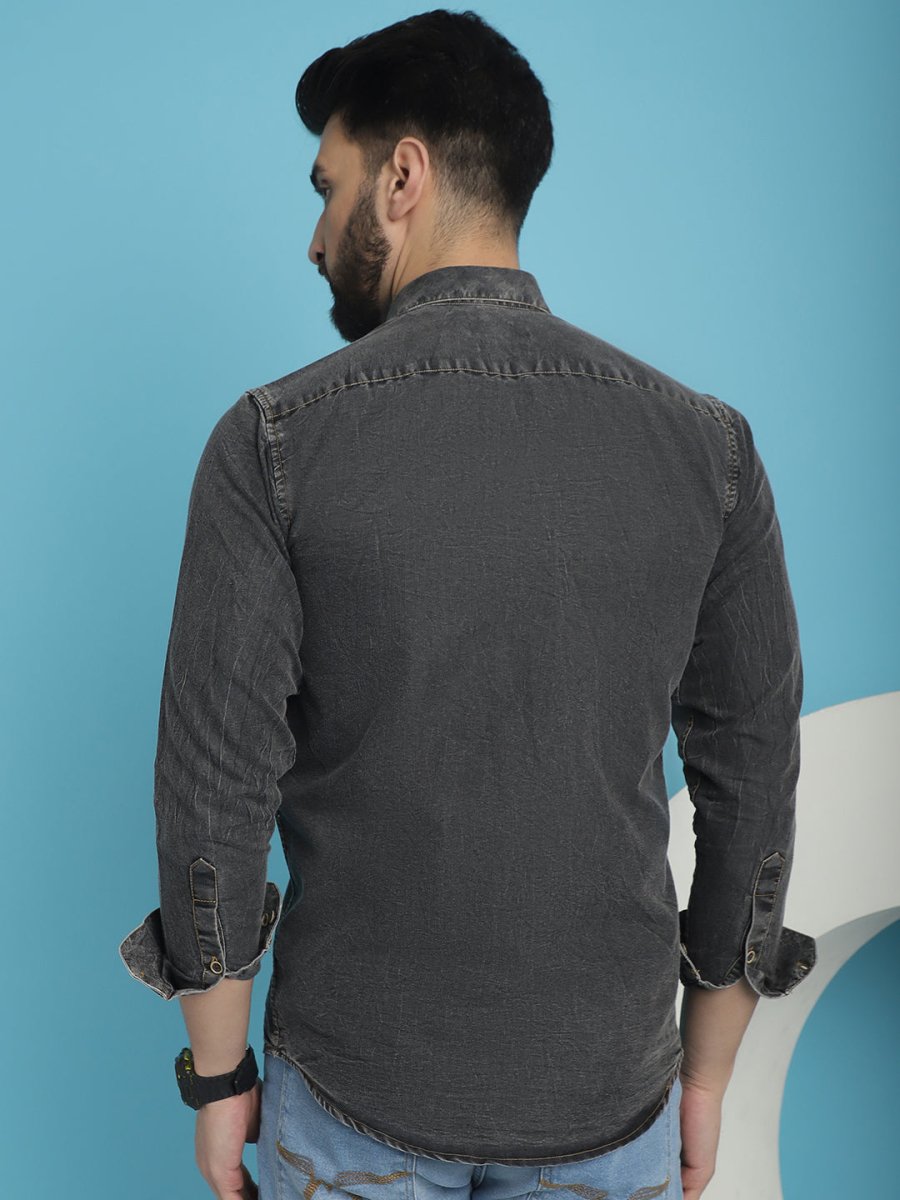 Faded Cotton Denim Casual Shirt for Men - SF_926Charcoal_S