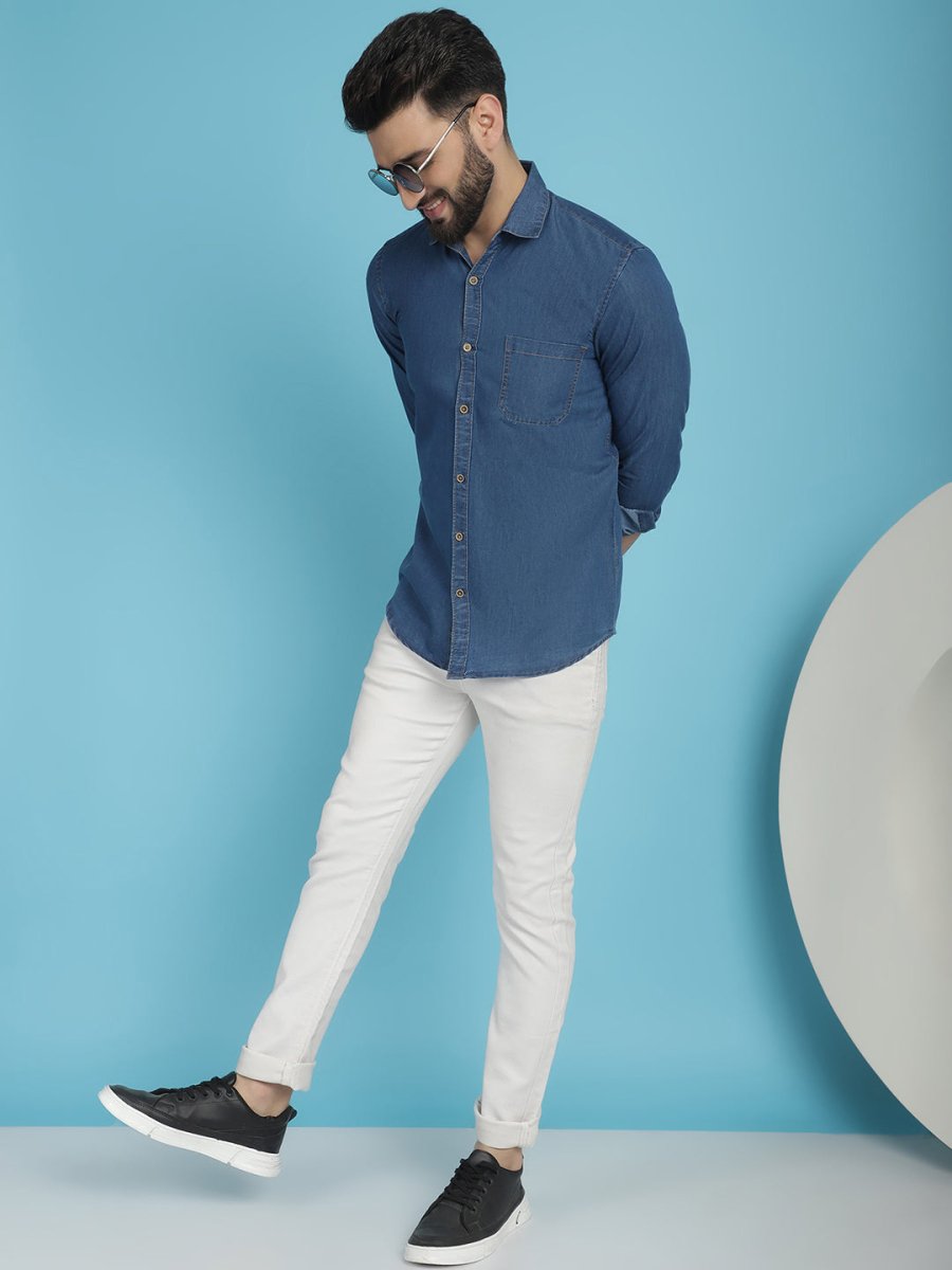 Faded Cotton Denim Casual Shirt for Men - SF_926Blue_S