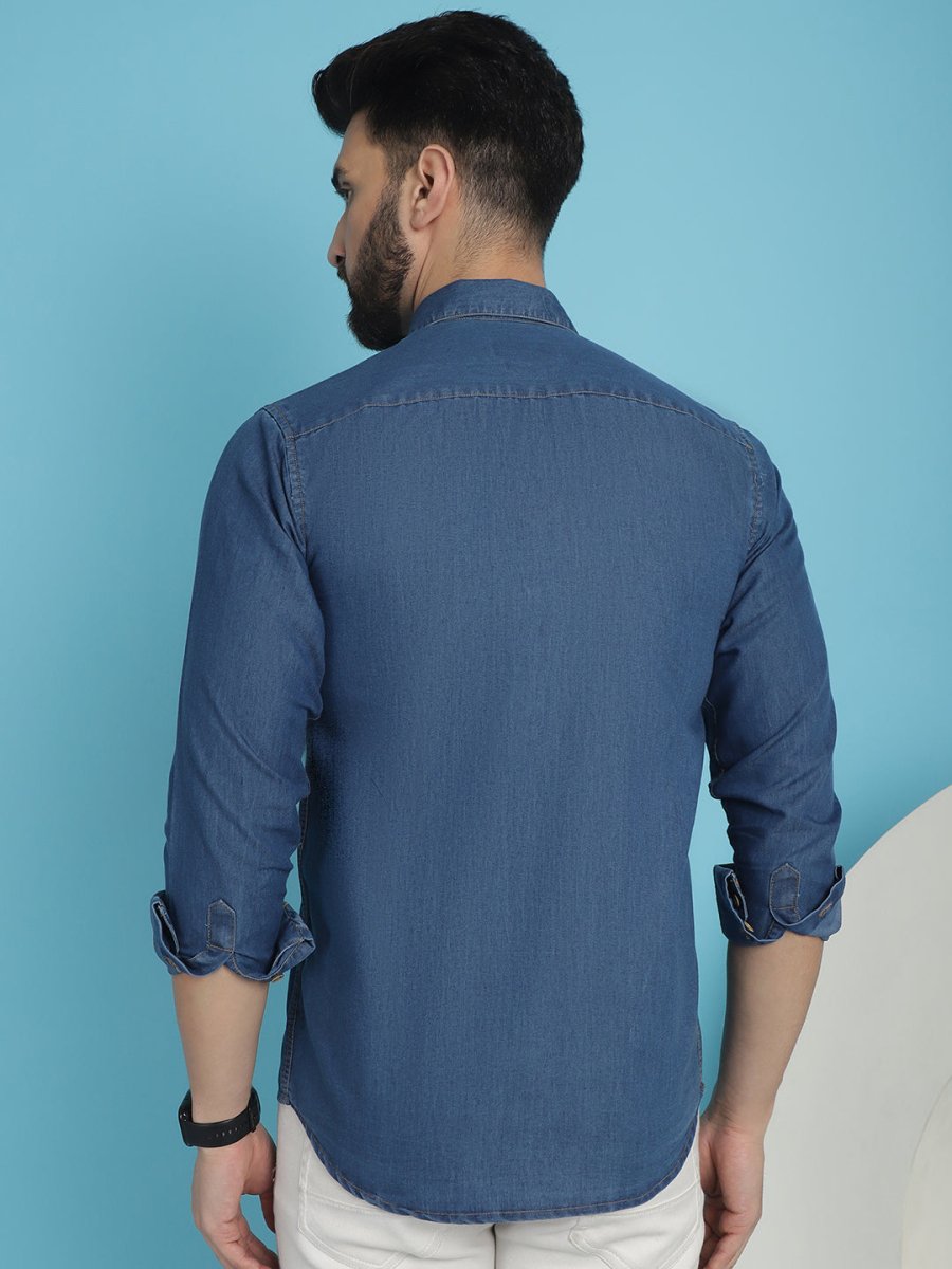 Faded Cotton Denim Casual Shirt for Men - SF_926Blue_S