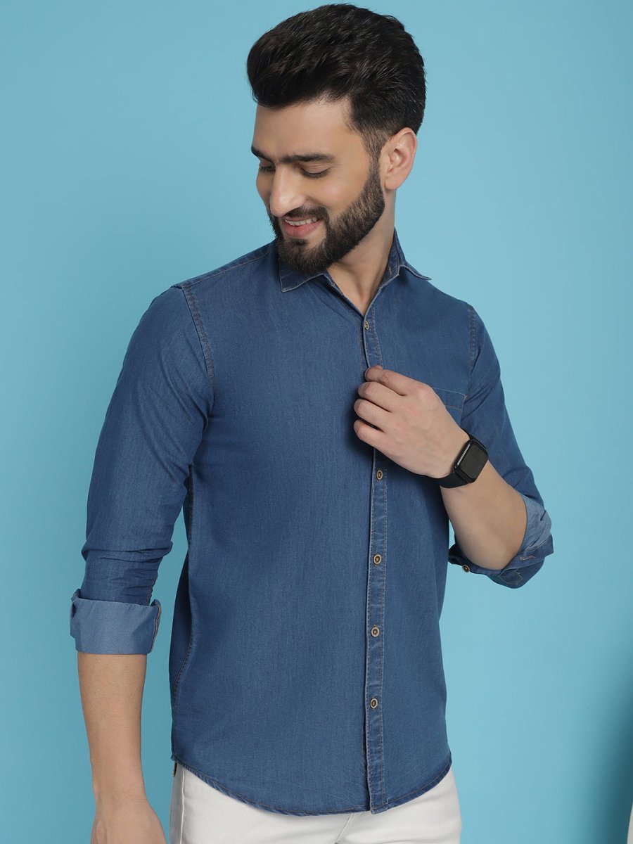 Faded Cotton Denim Casual Shirt for Men - SF_926Blue_S
