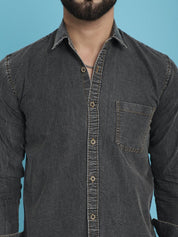 Faded Cotton Denim Casual Shirt for Men - SF_926Charcoal_S