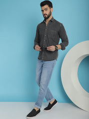 Faded Cotton Denim Casual Shirt for Men - SF_926Charcoal_S