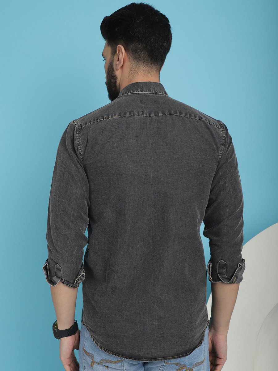 Faded Cotton Denim Casual Shirt - SF_924Charcoal_S