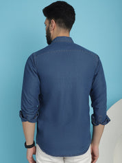 Faded Cotton Denim Casual Shirt - SF_924Blue_S