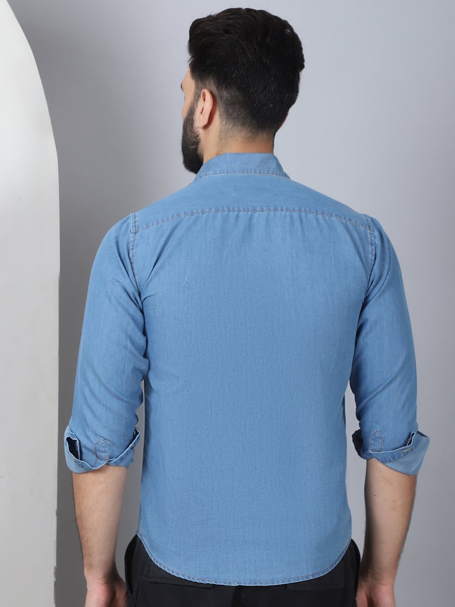 Faded Cotton Denim Casual Shirt - SF_924LIght-Blue_S