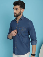 Faded Cotton Denim Casual Shirt - SF_924Blue_S