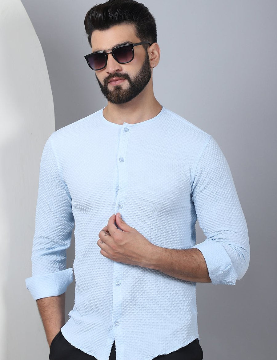 Firozi Self Design Cotton Formal Shirt for Men - SF_963Firozi_S