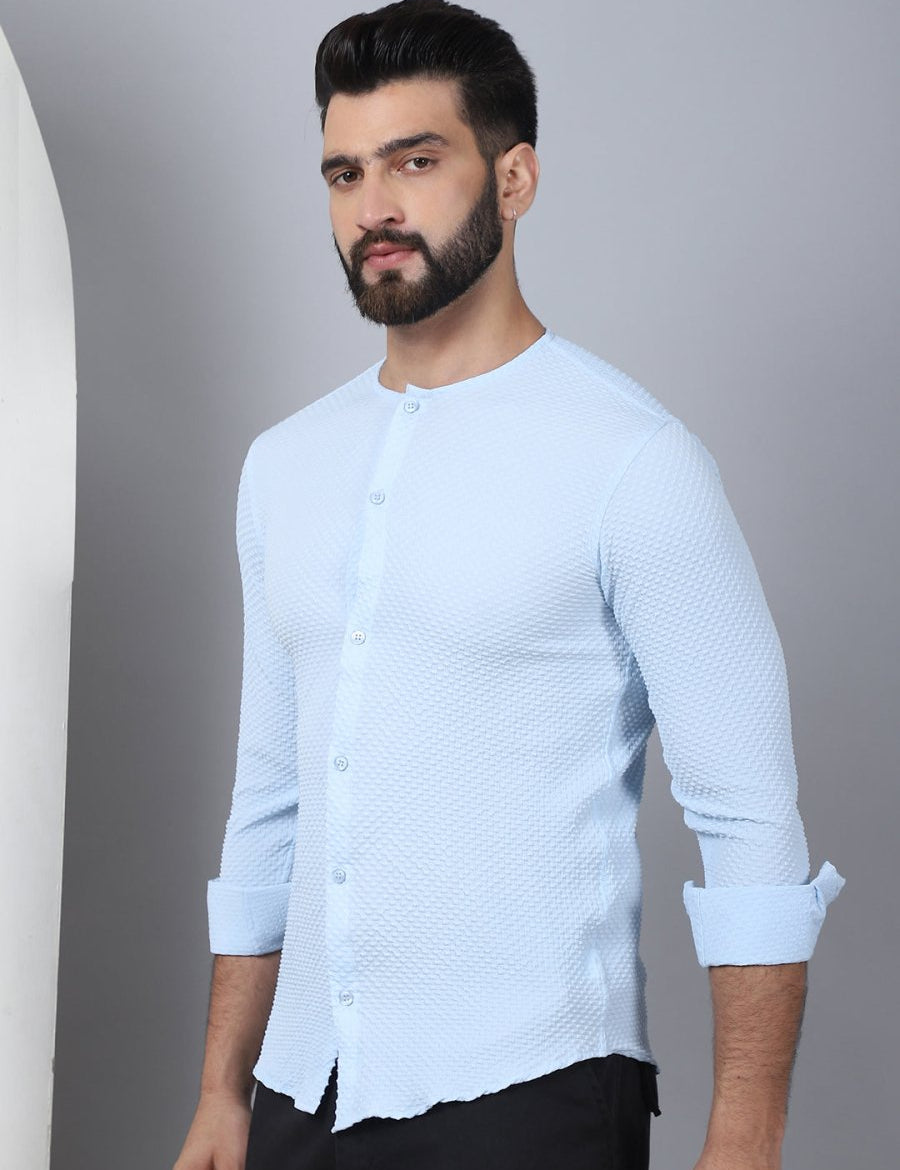 Firozi Self Design Cotton Formal Shirt for Men - SF_963Firozi_S