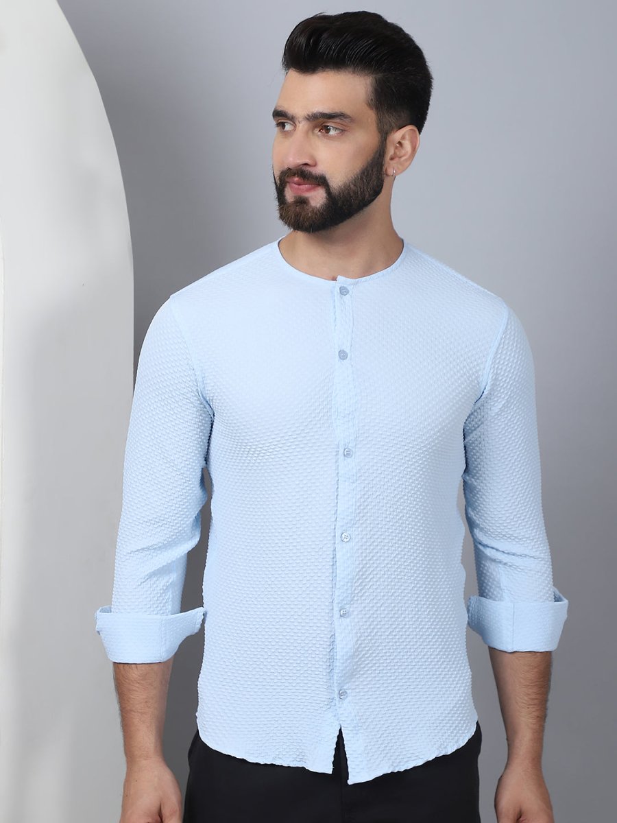 Firozi Self Design Cotton Formal Shirt for Men - SF_963Firozi_S