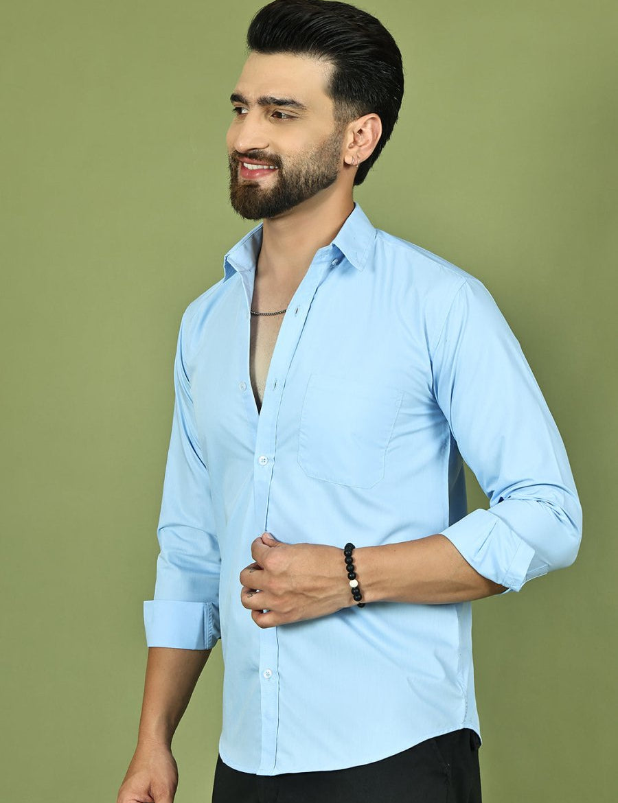 Firozi Solid Cotton Formal Shirt for Men - SF_9050Firozi_S