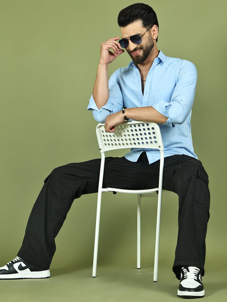 Firozi Solid Cotton Formal Shirt for Men - SF_9050Firozi_S