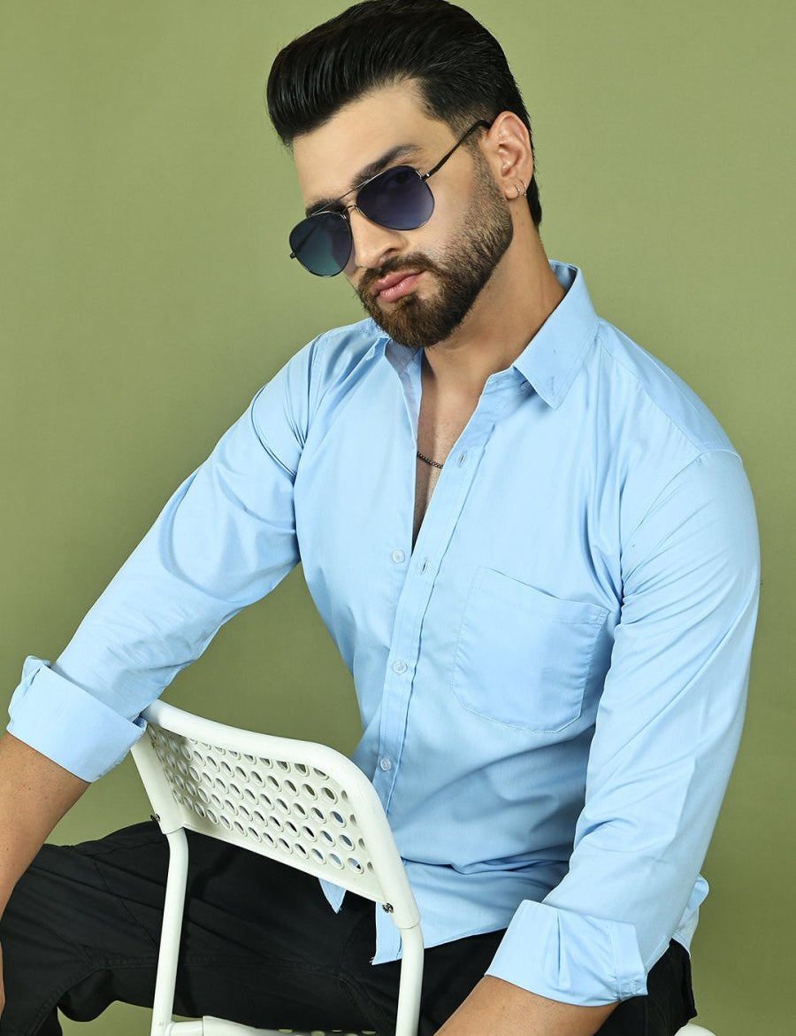 Firozi Solid Cotton Formal Shirt for Men - SF_9050Firozi_S