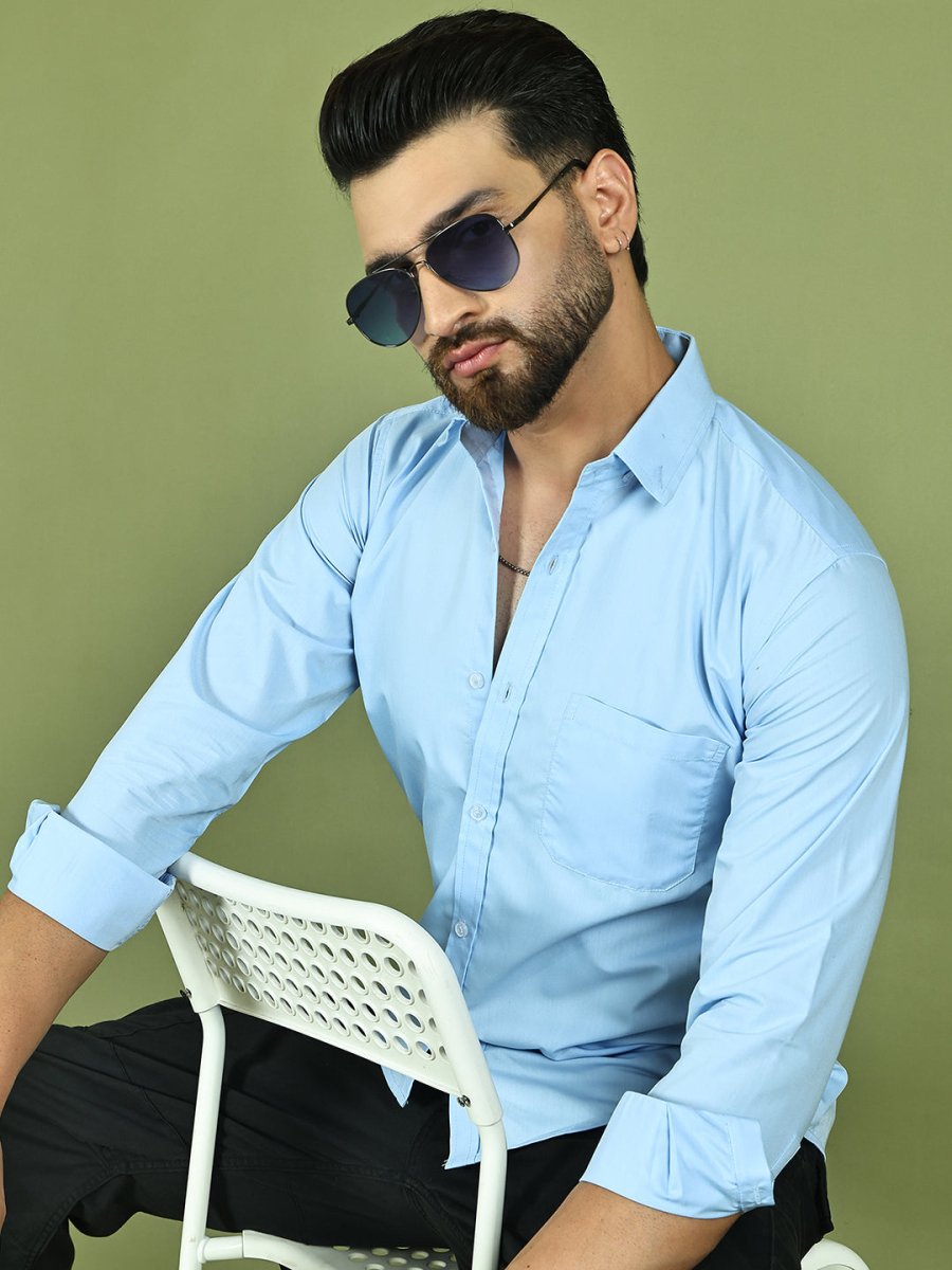 Firozi Solid Cotton Formal Shirt for Men - SF_9050Firozi_S