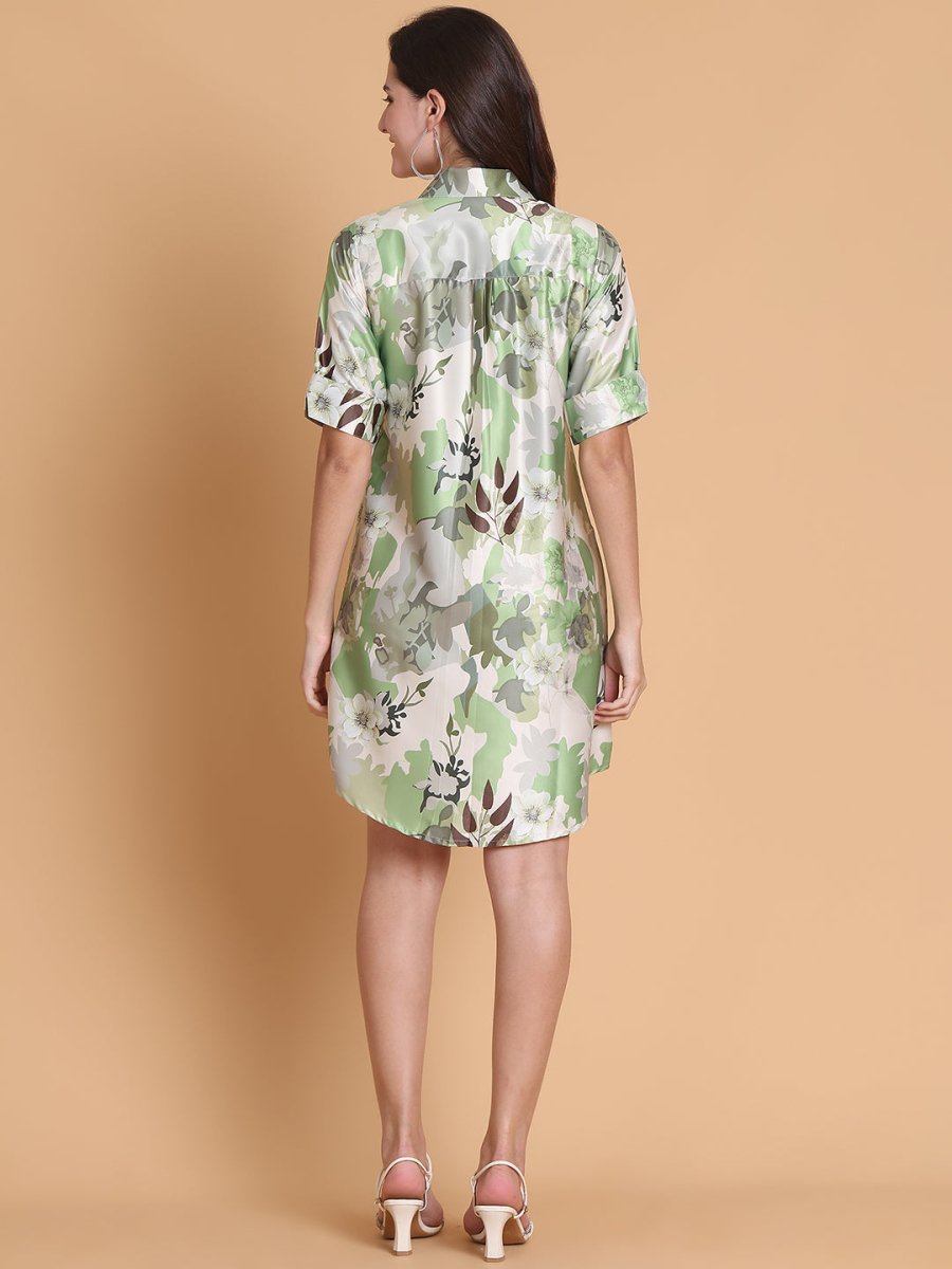 Floral Print A-Line Mini Dress for Women - JND_1042Green_XS