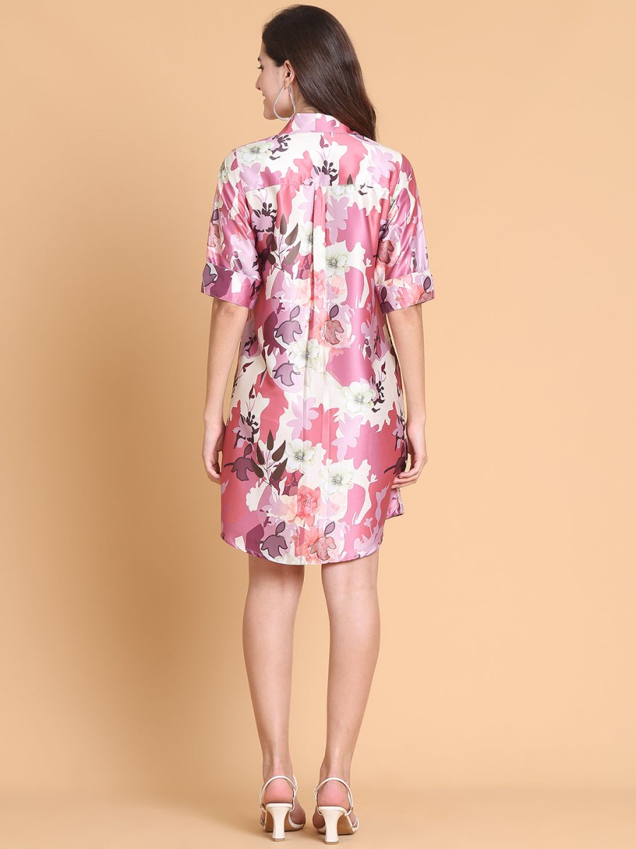 Floral Print A-Line Mini Dress for Women - JND_1042Pink_XS