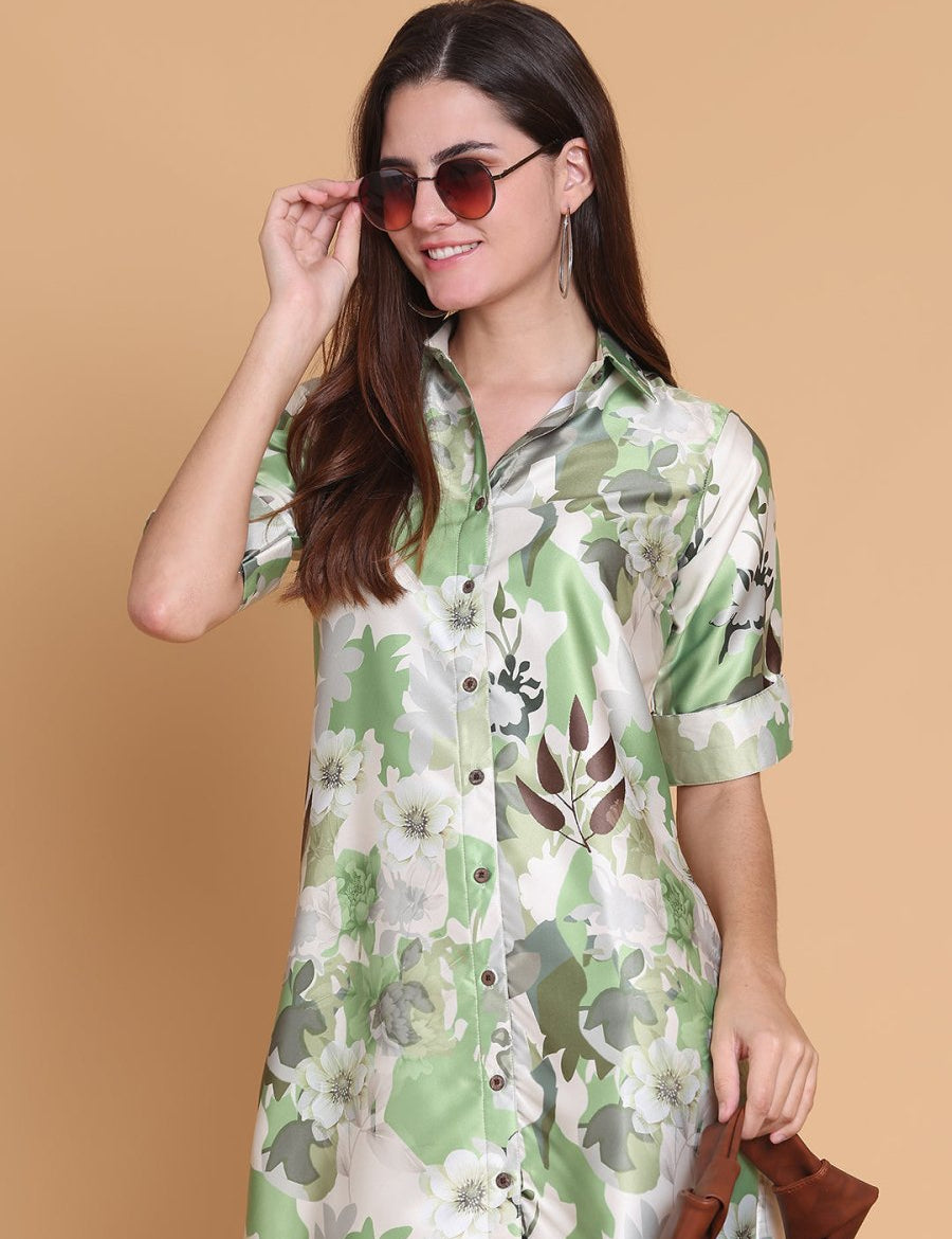 Floral Print A-Line Mini Dress for Women - JND_1042Green_XS