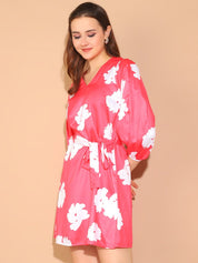 Floral Print Satin Dress - JND_1039Pink_XS