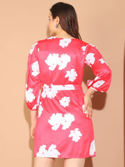 Floral Print Satin Dress - JND_1039Pink_XS