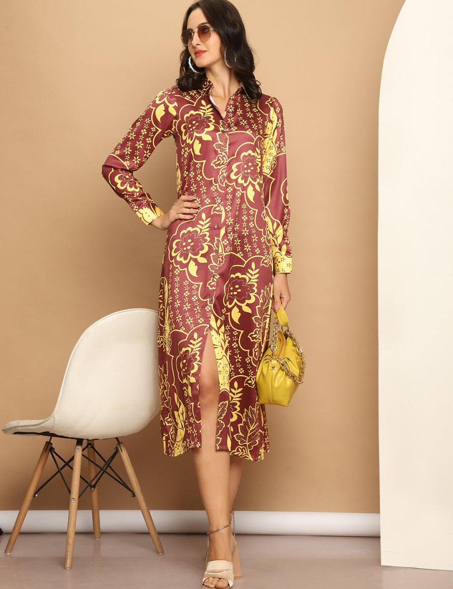 Floral Printed A-line Dress for Women - JND_1037Brown_XS