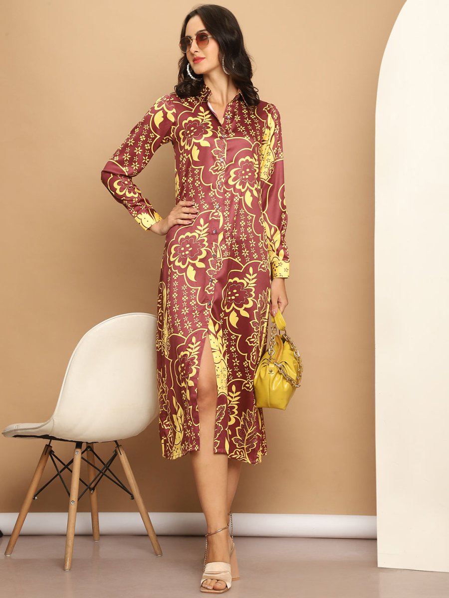 Floral Printed A-line Dress for Women - JND_1037Brown_XS