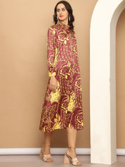 Floral Printed A-line Dress for Women - JND_1037Brown_XS