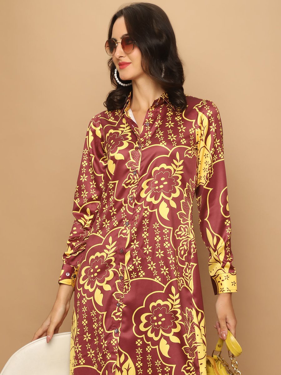 Floral Printed A-line Dress for Women - JND_1037Brown_XS