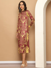 Floral Printed A-line Dress for Women - JND_1037Brown_XS