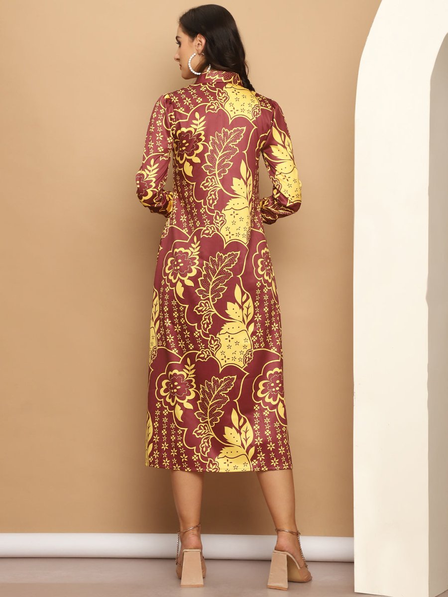 Floral Printed A-line Dress for Women - JND_1037Brown_XS