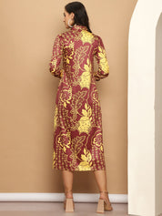 Floral Printed A-line Dress for Women - JND_1037Brown_XS